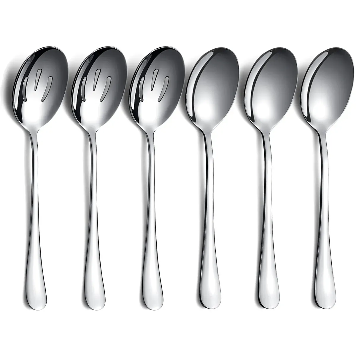 Serving Spoons 6 Pieces, 3 Serving Spoon and 3 Slotted Spoons, Stainless Steel Serving Utensils Set (4-Pack)
